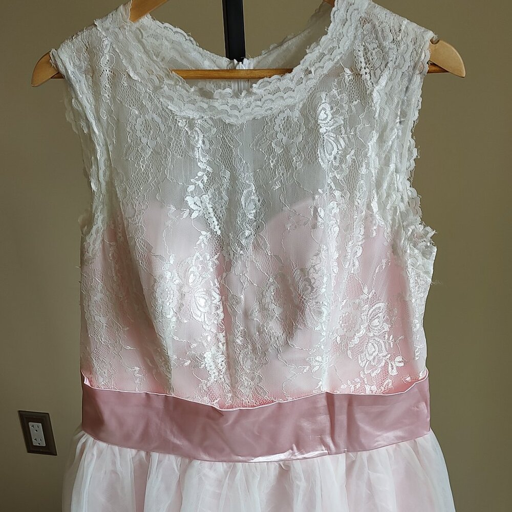 Pink Satin & White Tulle Prom / Bridesmaid / Quinceanera Dress XL-XXL
